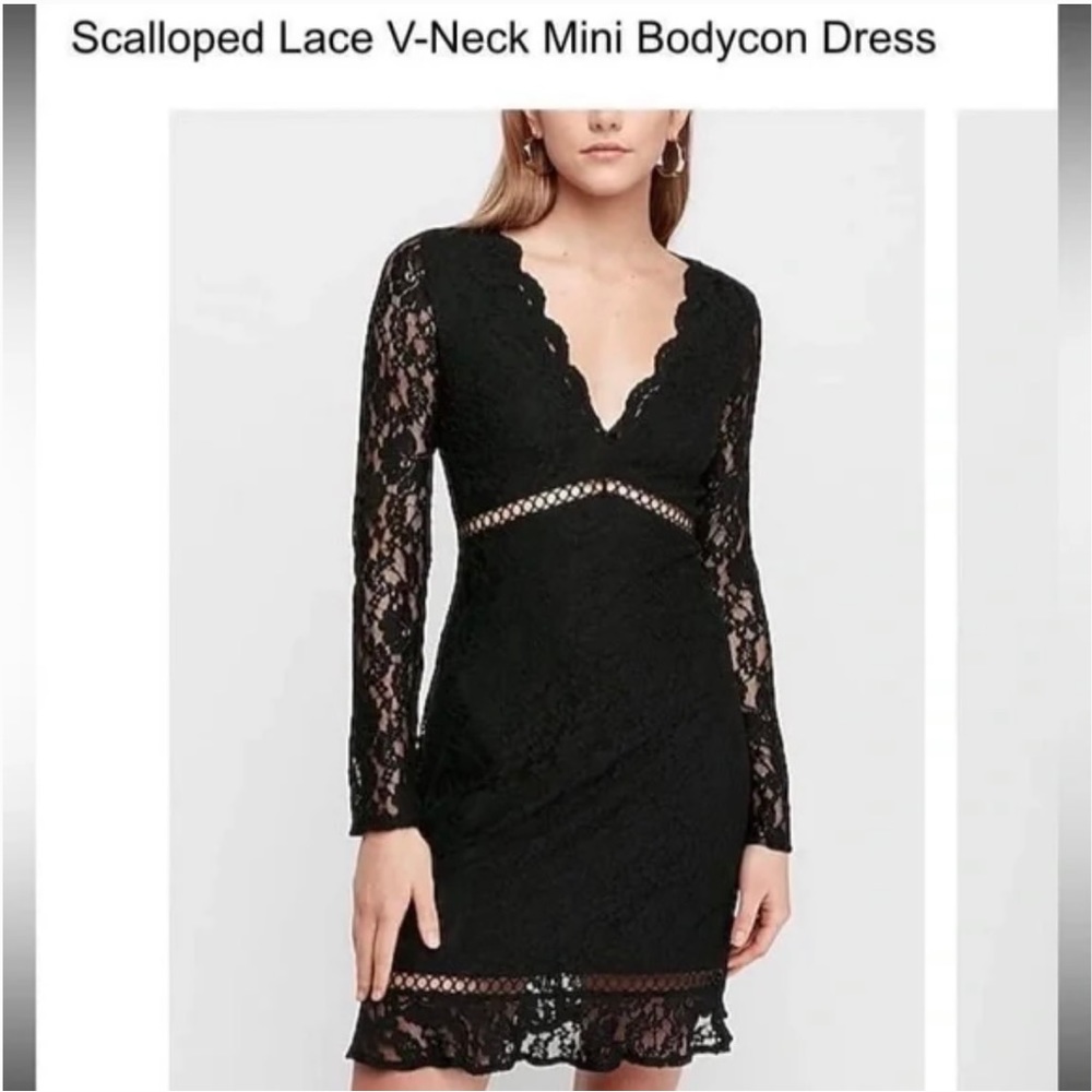 Express scalloped lace v-neck mini bodycon dress